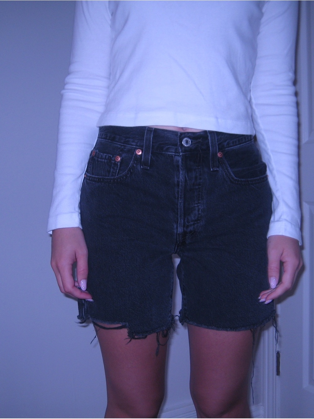 Levi's Black Distressed Denim Bermuda Shorts
